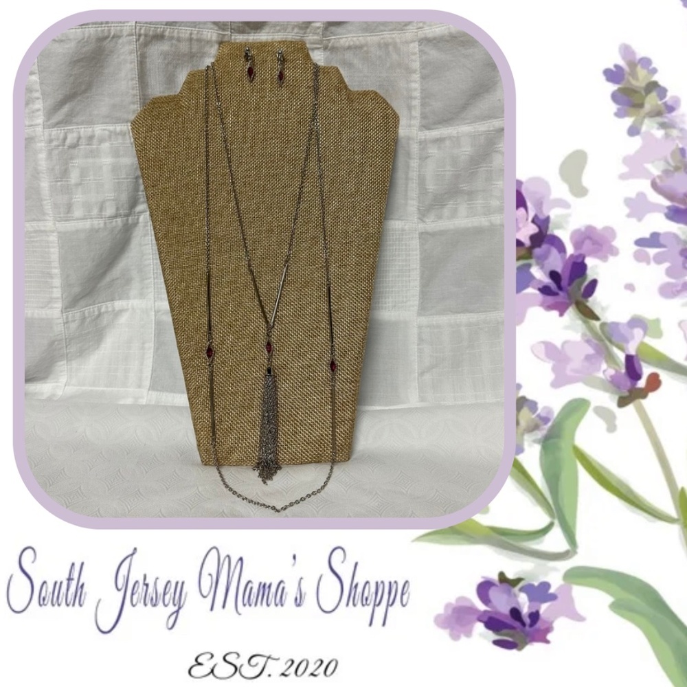 Vintage Sarah Coventry Silver Tone Pink Diamond Chain And Tassel Three Piece Set